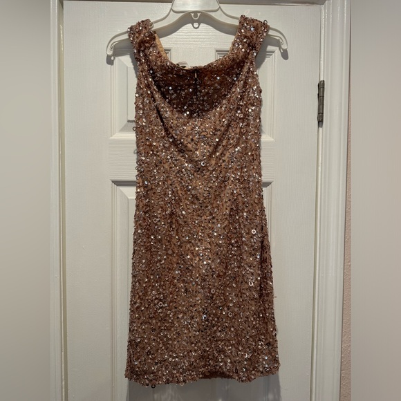 Adrianna Papell Sequin Dress Off The Shoulder - Rose Gold - size 2 - Picture 8 of 16